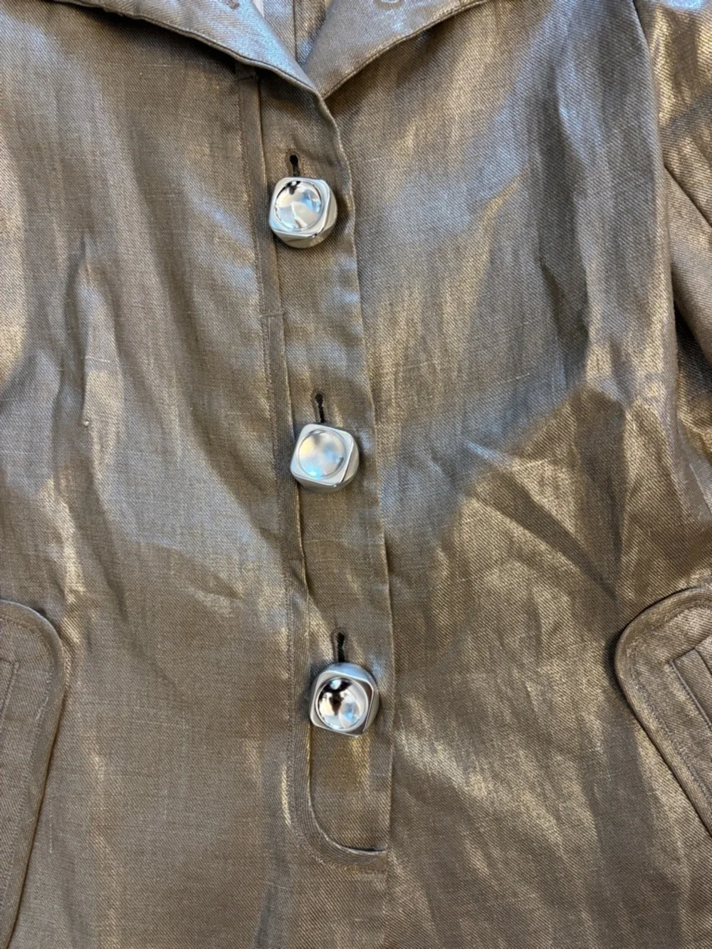 Per Se Metallic Three-Quarter Sleeve large button Coat jacket size 2